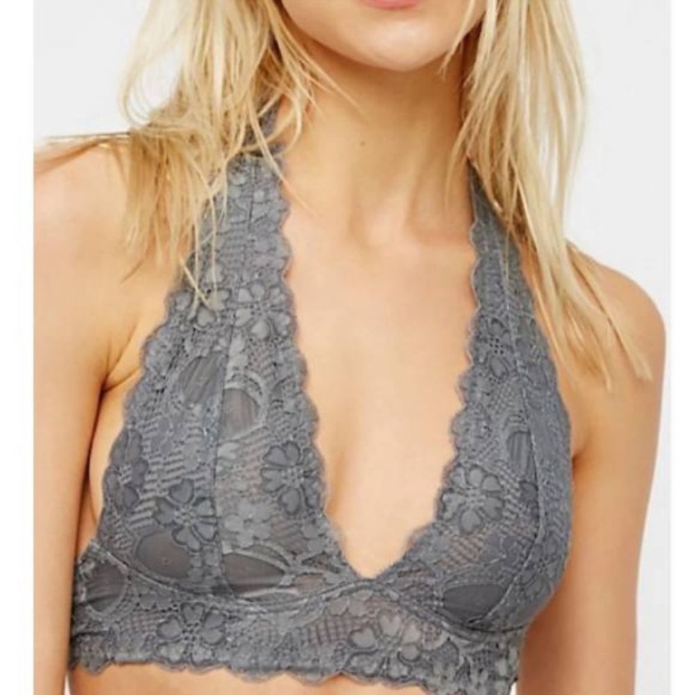 FREE PEOPLE- Lace Halter Bralette in Grey